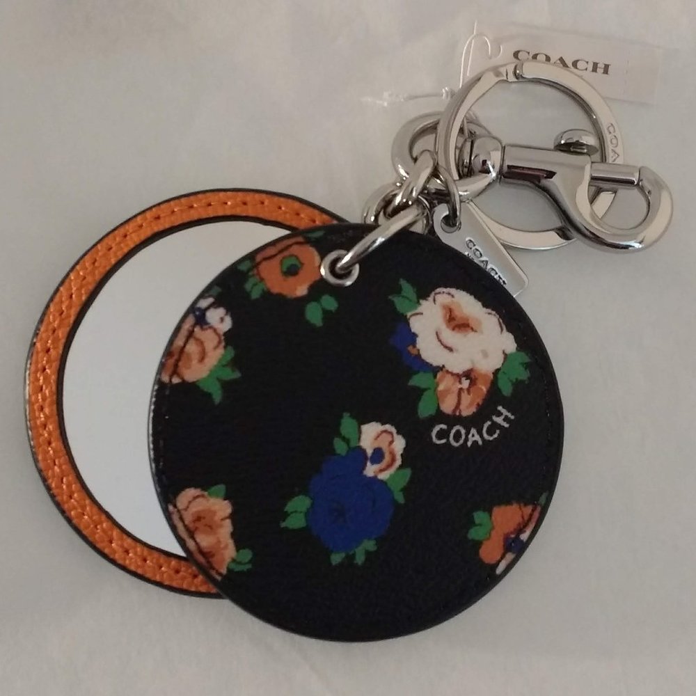 NWT COACH Floral Disc Mirror Bag Charm/Key Fob